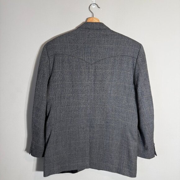 Circle S Western Plaid Wool Sport Coat Dinner Jacket Blazer Men 44R Brown Cowboy - Picture 3 of 14